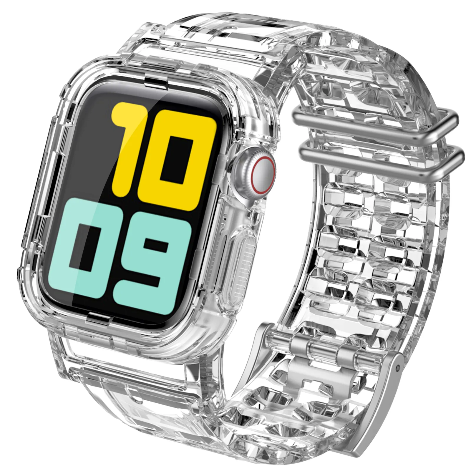 AHASTYLE Bracelet de montre en TPU cristal transparent avec étui pare-chocs robuste pour Apple Watch Series SE 6 5 4 3 2 1 Smart Watch 41mm DY04