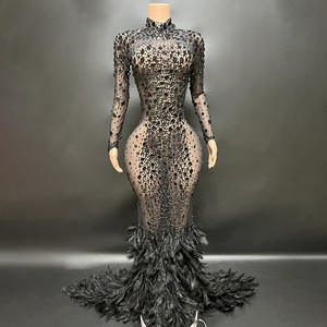 Nfs235エレガントな赤い真珠の羽の夜のパーティーのプロムのドレス - Product Image 4