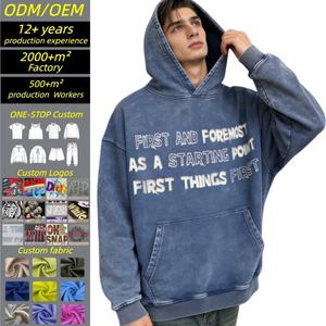 TKAN755D Sweat-shirt pour homme, impression personnalisée en mousse 3D, logo, 100% coton, uni, lourd, vintage, lavé, fabricants de vêtements - Product Image 1