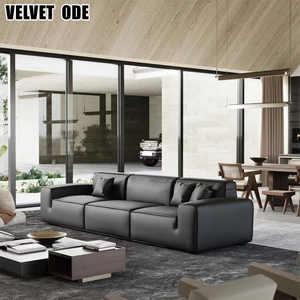 Canapé en cuir véritable noir <span class=keywords><strong>extra</strong></span> large moderne de luxe - Canapé de salon surdimensionné confortable et profond en peluche douce - Product Image 6