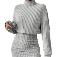 Robe en tricot pour femmes, best-seller de l'automne, à manches longues, col haut, moulante, décontractée, sexy
