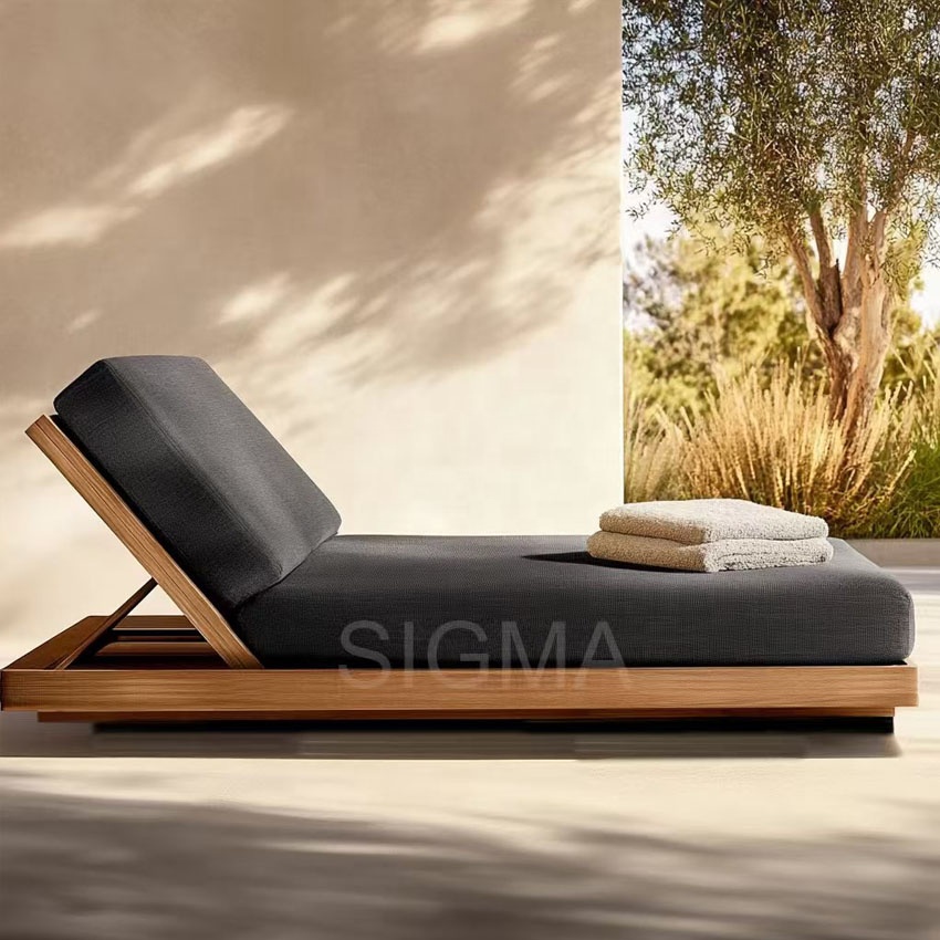 Hot Sale Luxury Modern Outdoor Chaise Solid Wood Chaise Lounger Garden Sunbed