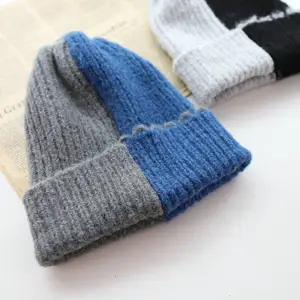 Winter Hat New Female Wholesale Angora Knitted Hat Promotional Christmas Gift Knitted Winter Woolen Orange 2 Tone Half And Half Color