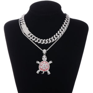 Vente entière Pendentif tortue en <span class=keywords><strong>diamant</strong></span> hip hop <span class=keywords><strong>à</strong></span> la mode avec collier chian cubain pour hommes et femmes - Product Image 2