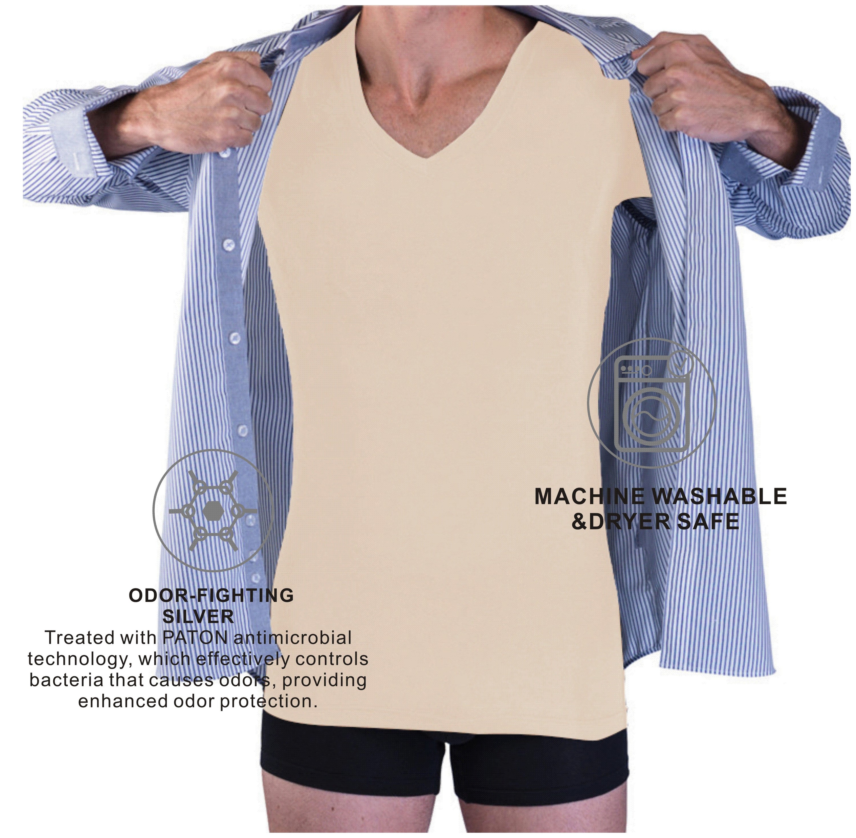 Homme Col V Profond beige