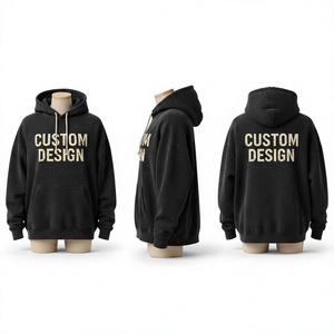 Sweat-shirt à capuche zippé noir personnalisé pour homme, en molleton de coton, décontracté, avec poche et imprimé lettres sur le devant, coupe oversize, écologique, pour l'automne - Product Image 1
