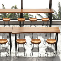 Ensemble de table et chaise basse en bois, mobilier de restaurant, pied en métal, bar haut, avec bordure droite, offre spéciale, 12 pièces