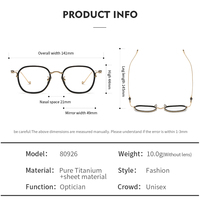 Lunettes 80926, monture en titane pur et acétate, monture optique pleine monture, monture de lunettes unisexe pour femmes et hommes
