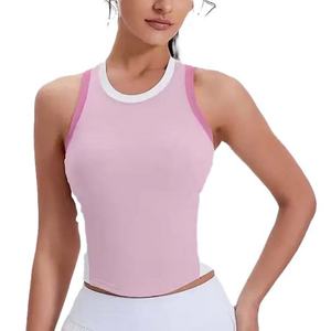 Chaleco Deportivo de Compresión para Mujer, Diseño de Contraste de Color, para Entrenamiento de Fisicoculturismo, Sin Mangas, Nailon/Spandex, Talla Grande, Top Corto para Correr - Product Image 1