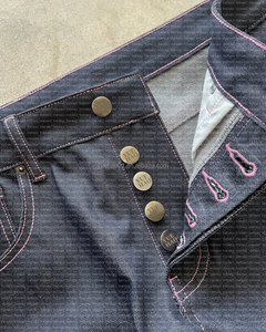 Herensbroek van Japanse selvedge denim, custom made, wijde pijpen, cowboy bootcut, rode, onbewerkte, gerecyclede <span class=keywords><strong>jeans</strong></span>, baggy <span class=keywords><strong>jeans</strong></span>. - Product Image 4