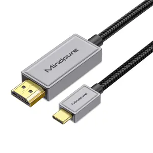 מינדפואר אלומיניום ניילון קלוע 1.8 מטר 4K 60Hz סוג c TYPE-C USB-C 3.1 ל-HDMI HD כבל לחיבור טלפון נייד לטלוויזיה