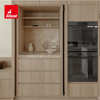Lemari Dapur Kayu Solid Alland Wabisabi Motif Kayu Oak Putih Bergaya Jepang Dengan Pintu Geser Tersembunyi untuk Pembuat Rumah Kustom