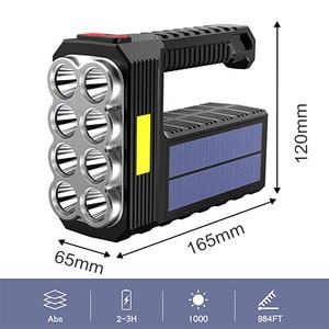 Lampe torche tactique rechargeable à énergie solaire, la plus brillante, LED, portable, corps en ABS, étanche IP44, 6000K - Product Image 3