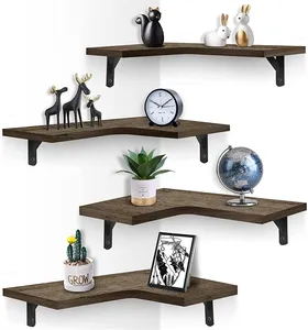 Rustic Wall Mounted Corner Floating Shelves For Bedroom and Home Decoration
