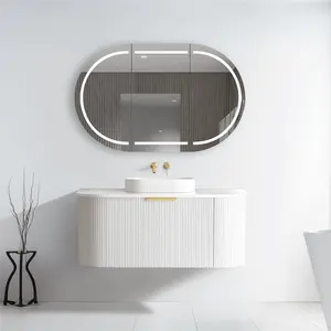 Muebles de baño modernos Vanidades flotantes curvadas estriadas Mueble de baño colgado en la pared