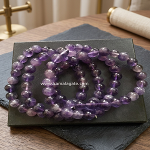 Bracelet en perles d'améthyste 8 mm, poli, fait main, bijoux en pierres semi-précieuses, artisanat, thème Feng Shui - Product Image 1