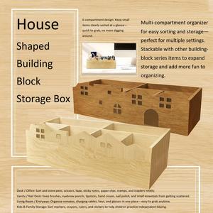 Stackable For Extra Capacity Adorable House Shape <b>Makeup</b> Wooden <b>Makeup</b> Organizer Storage Box - Product Image 3