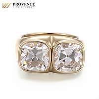 Bijoux de mode : Bague en or jaune 10K avec diamant de laboratoire taille ancienne double coussin, bague de fiançailles et de mariage pour hommes et femmes
