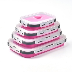 Silicone Foldable Lunch Box Set of 4 Pieces Food Container <b>Microwave</b> Oven Reusable Collapsible Food Storage Containers - Product Image 1
