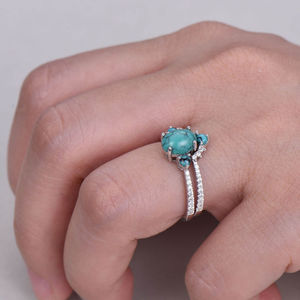 925 Sterling Silver Wholesale Rose <b>Gold</b> Plating Natural <b>Turquoise</b> Gemstone Jewelry <b>Ring</b> <b>Turquoise</b> Wedding <b>Ring</b> Set - Product Image 2