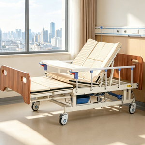 Cama de enfermería manual totalmente plegable con material personalizado, mesa de comedor, colchón de rejilla, ruedas bloqueables para rehabilitación de pacientes postrados - Product Image 3