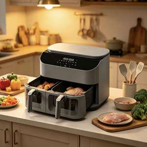 หม้อทอดไร้น้ำมันดิจิตอลแบบสองตะกร้า 4 ลิตร + 6 ลิตร 2850 วัตต์ 40-200 ° เตาอบไฟฟ้าแบบไม่ติดกระทะ C 7 โปรแกรมตั้งค่าล่วงหน้า สำหรับใช้ในบ้านและเชิงพาณิชย์ 110-240V - Product Image 3