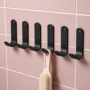 J Type Wall Mounted <b>Adhesive</b> <b>Hook</b> Black 6 Pack Removable Bathroom Robe <b>Hook</b> - Product Image 1