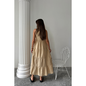 Robe longue beige sans manches en lin flamme - Conception personnalisée élégante pour soirée ou travail, ODM pour femme, taille XS avec logo personnalisé - Product Image 1