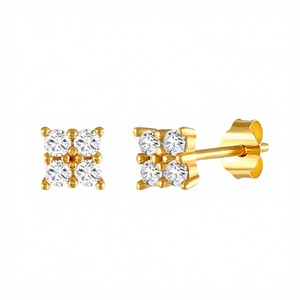 Pendientes de Plata de Ley 925 con Forma de Estrella para Mujer, Venta al por Mayor |   Linda Joyería de Moda Chapada en Oro con Diamantes CZ 5A de Cuatro Garras para Mujer - Product Image 4