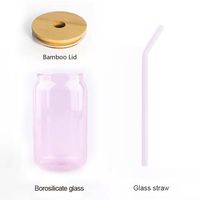 Logo personnalisé Verres à boire 16oz Sublimation Blanks Gobelet Canette de bière Tasse en verre borosilicaté Tasse avec couvercle en bambou et paille