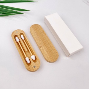 <span class=keywords><strong>Coton</strong></span>-tiges réutilisables en silicone écologiques avec étui magnétique en bambou, lavables, pour le nettoyage des oreilles et le maquillage, ensemble de voyage portable - Product Image 2