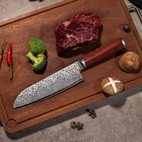 Couteau de chef artisanal Damascus VG10, manche en bois de santal rouge massif, lame de 18 cm, couteau à découper la viande léger et luxueux, ambidextre