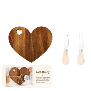 Planche à fromage en bois d'acacia en forme de cœur avec ensemble couteau et fourchette pour servir fruits, pain et gâteaux - Product Image 5