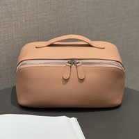 Sac à cosmétiques pour femmes en cuir véritable de luxe fabriqué en usine, grand format carré, style vintage, avec fermeture à glissière, noir