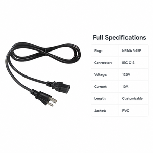 สายไฟ 3 ขา แบบ NEMA 5-15P ต่อ IEC C13 ขนาด 18AWG 10A 125V AC สำหรับคอมพิวเตอร์ตั้งโต๊ะ จอภาพ เซิร์ฟเวอร์  สายไฟสำรองสำหรับแหล่งจ่ายไฟ  OEM แบบกำหนดเอง - Product Image 2