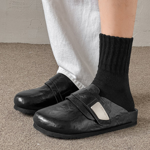 Chaussures sabots rétro unisexes sur mesure du fabricant, semelle épaisse, cuir véritable de haute qualité, semelle en liège antidérapante, pour hommes - Product Image 1