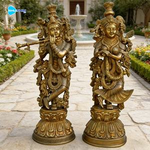 Ensemble de statues de divinités hindoues en bronze coulé sur mesure, sculptées à la main, Krishna jouant de la flûte et Radha, pour la décoration de la maison - Product Image 3