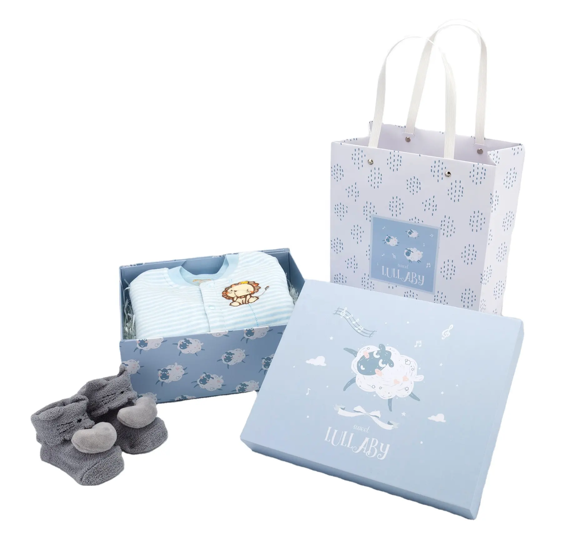 Cajas de cartón azul para regalo de bebé, venta al por mayor, para ropa de princesa recién nacida