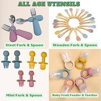 Ensemble de vaisselle pour tout-petits de 17 pièces sans BPA, ustensiles, assiettes, bavoirs, assiette divisée, bol à ventouse, cuillère d'alimentation, ensemble de repas en silicone pour bébé