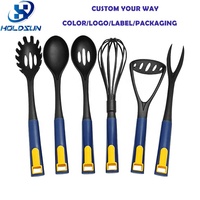 Ensemble de 6 ustensiles de cuisine coréens en nylon résistant à la chaleur et de qualité alimentaire, comprenant une spatule pleine, une spatule ajourée, une cuillère et un fouet