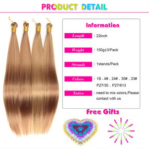 Extensiones de Cabello Sintético Liso <span class=keywords><strong>para</strong></span> Crochet de 22 Pulgadas, Pre-estiradas, <span class=keywords><strong>para</strong></span> Trenzar, 150g, Golden Beauty, Venta al por Mayor, Teñidas a Máquina - Product Image 4