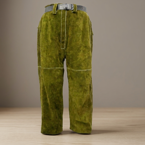 Men's Green <b>Wool</b> Work <b>Pants</b> High Waist Button Fly Heavyweight Straight Fit With Belt Autumn Wear - Product Image 3
