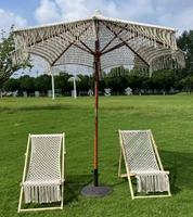 Parapluie en macramé avec frange incluant une chaise pour la plage en plein air pare-soleil en bois mis à jour nouveau design mélange polyester-coton 18KG