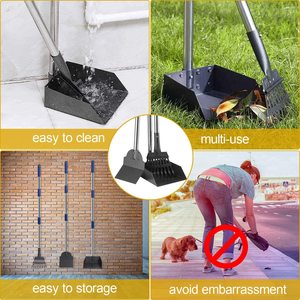 Grand ramasse-crottes robuste pour animaux de compagnie avec manche long réglable, ensemble de râteau et plateau en métal, outil de jardinage pour l'élimination des déchets canins en extérieur - Product Image 6