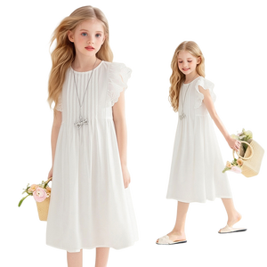 <span class=keywords><strong>Vestito</strong></span> <span class=keywords><strong>Bianco</strong></span> in Pizzo con Volant Senza Maniche per Bambine, Abito Estivo Casual a Linea A per Bambine Piccole - Product Image 6