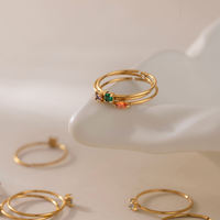 BinShuo Ensemble de bagues ouvertes ajustables en acier inoxydable plaqué or 18 carats, étanches, avec zircon de la série 12 pierres de naissance, pour femmes, cadeaux de fête