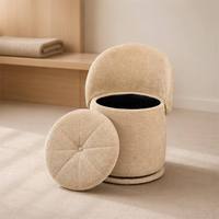 Pouf de rangement décoratif pliable en lin, rond, capitonné, pour la décoration intérieure