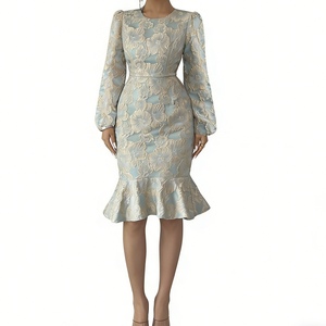 ชุดเดรสพิมพ์ลายใหม่สำหรับผู้หญิง แขนยาว ชายกระโปรงทรงหางปลา คอกลม ทรงสวยหรู แฟชั่น - Product Image 1