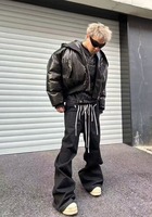 Blouson Bomber en Cuir PU à Capuche Deux Pièces Unisexe Hiver Style Américain Rétro Coupe Ample avec Logo Avant