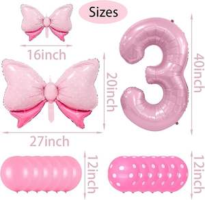 Set Decorazioni Compleanno Rosa all'Ingrosso Palloncini in Film con Fiocco Palloncini Numerati - Adatto per Feste di Bambine da 1 a 9 Anni - Product Image 3